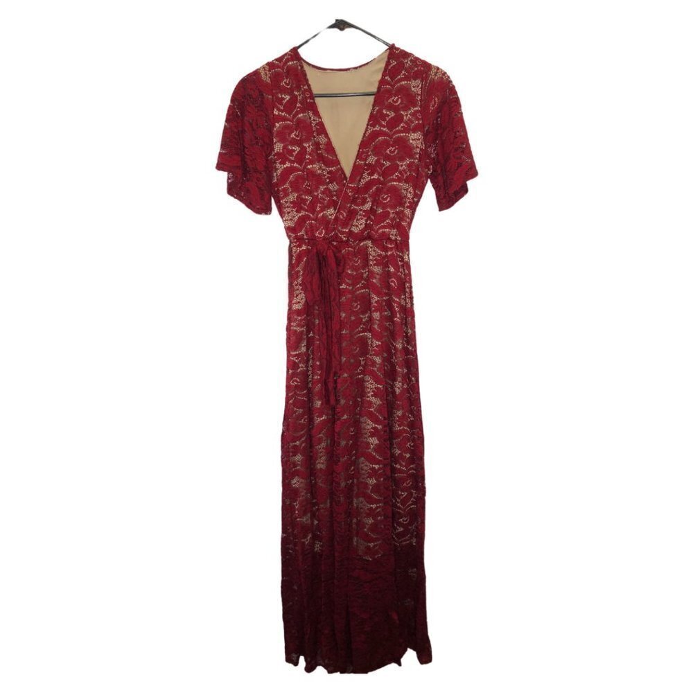 MAROON Red Lace Maxi Dress Size Small